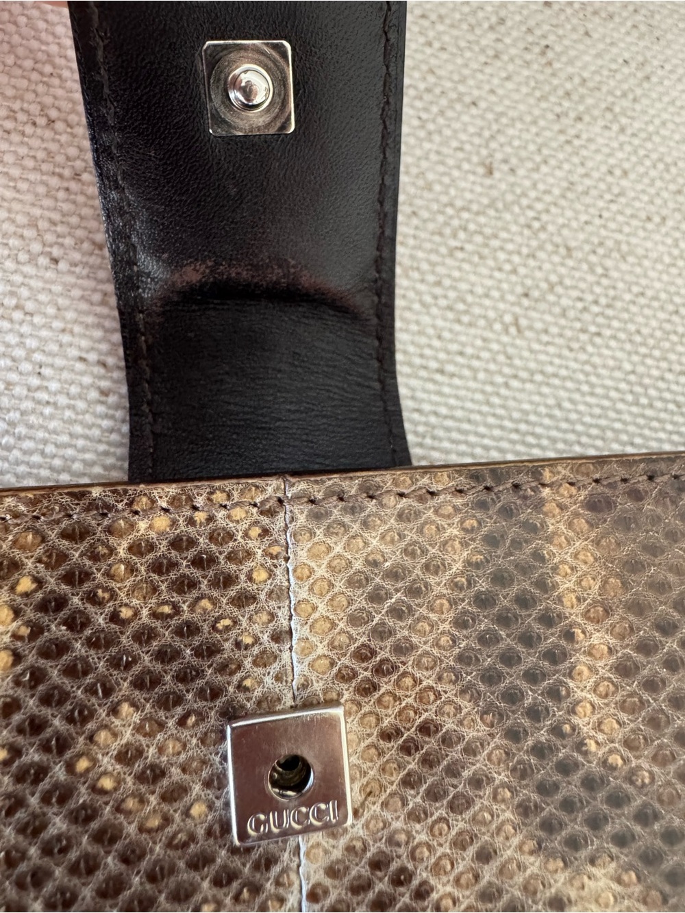 Authentic Gucci Genuine Snakeskin Vintage Neutral Envolope Brown Clutch Wallet - Picture 12 of 16